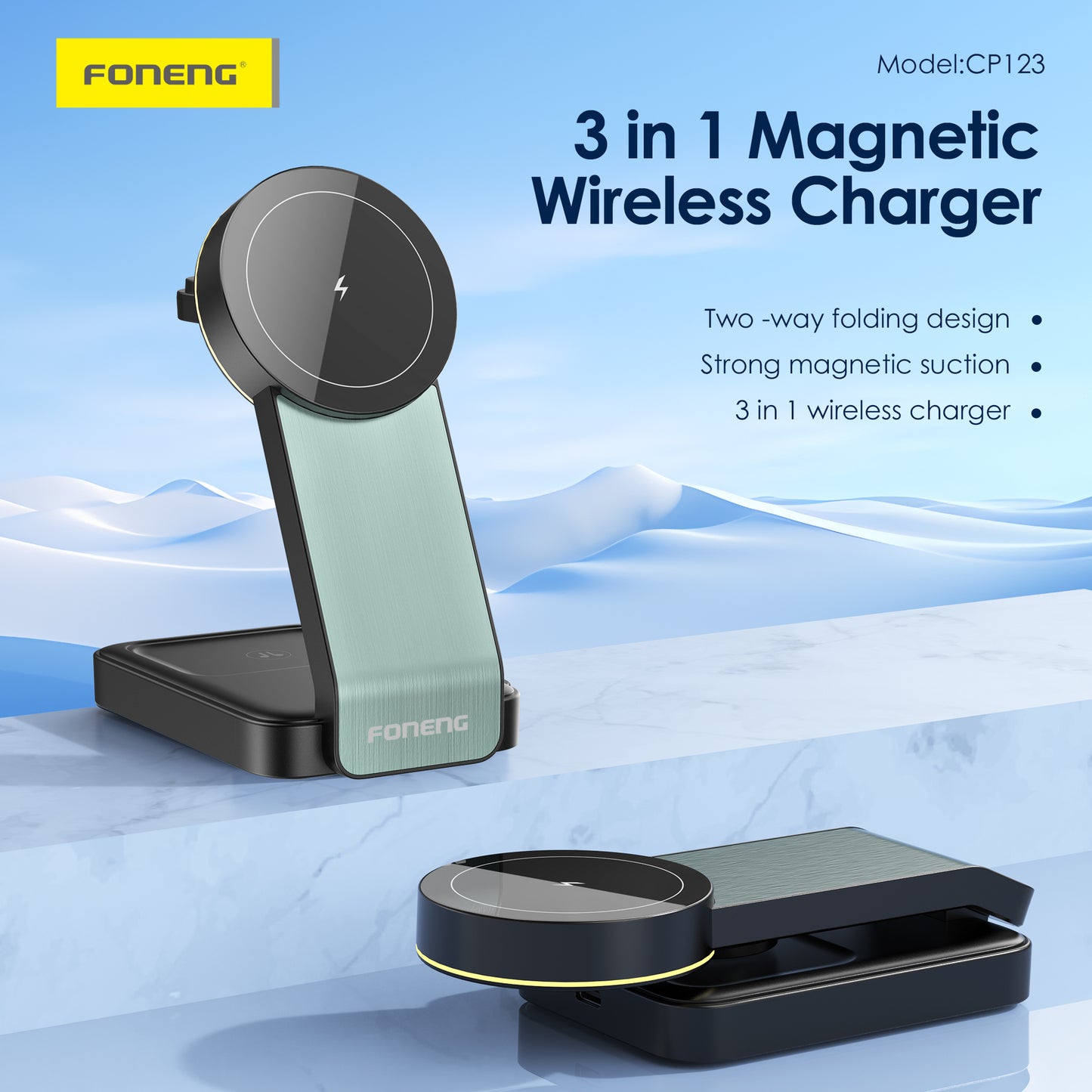 FONENG CP123 3 in 1 Foldable Magnetic Wireless Charging Stand 15W