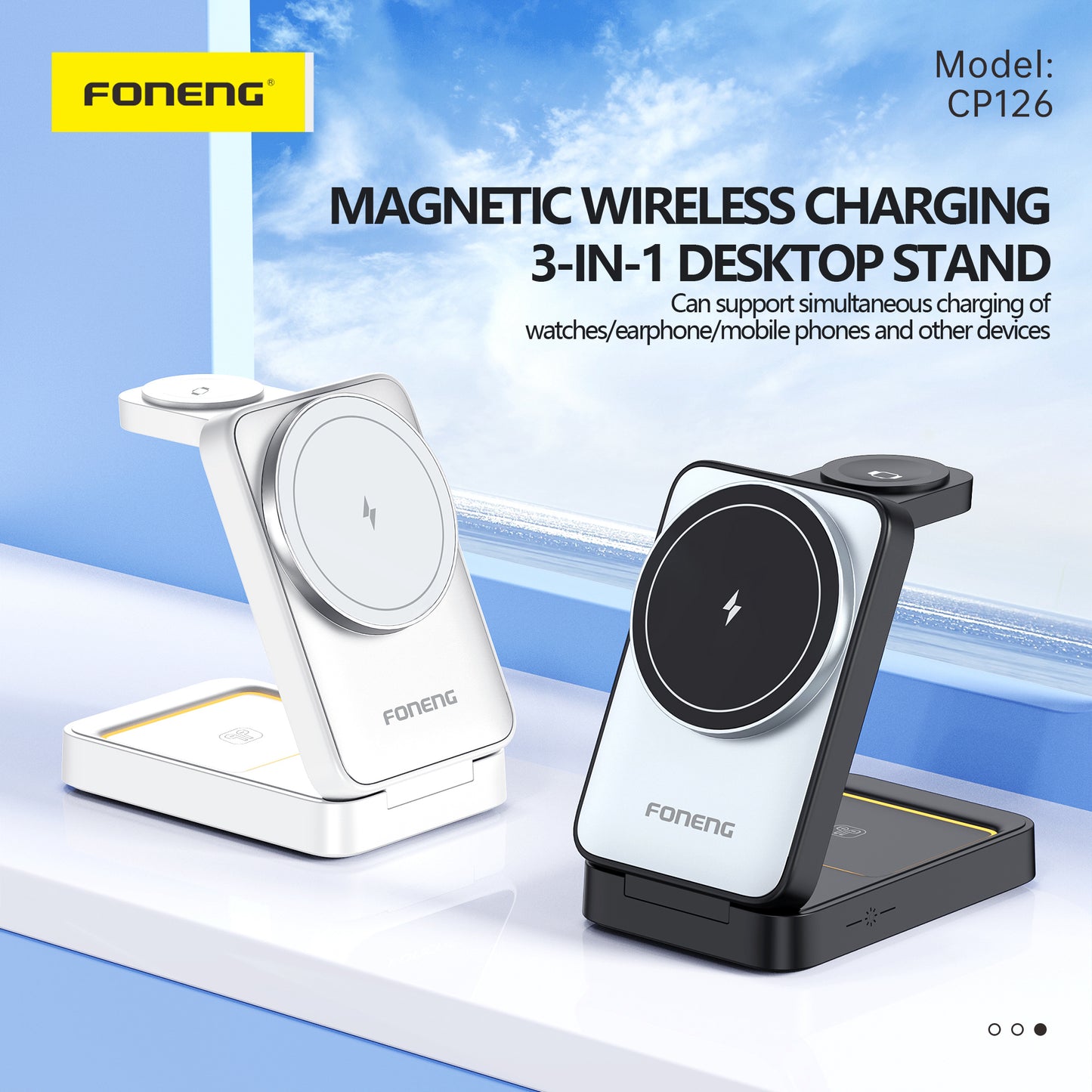 FONENG CP126 3 in 1 Foldable Magnetic Wireless Charging Stand 15W