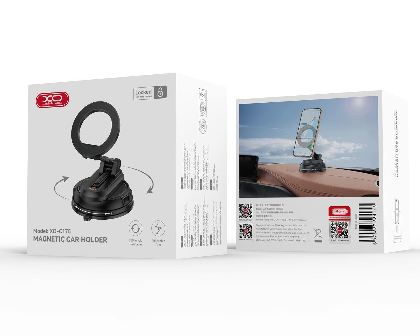 XO C175 Removable Vacuum Manual Suction Cup Magnetic Car Holder