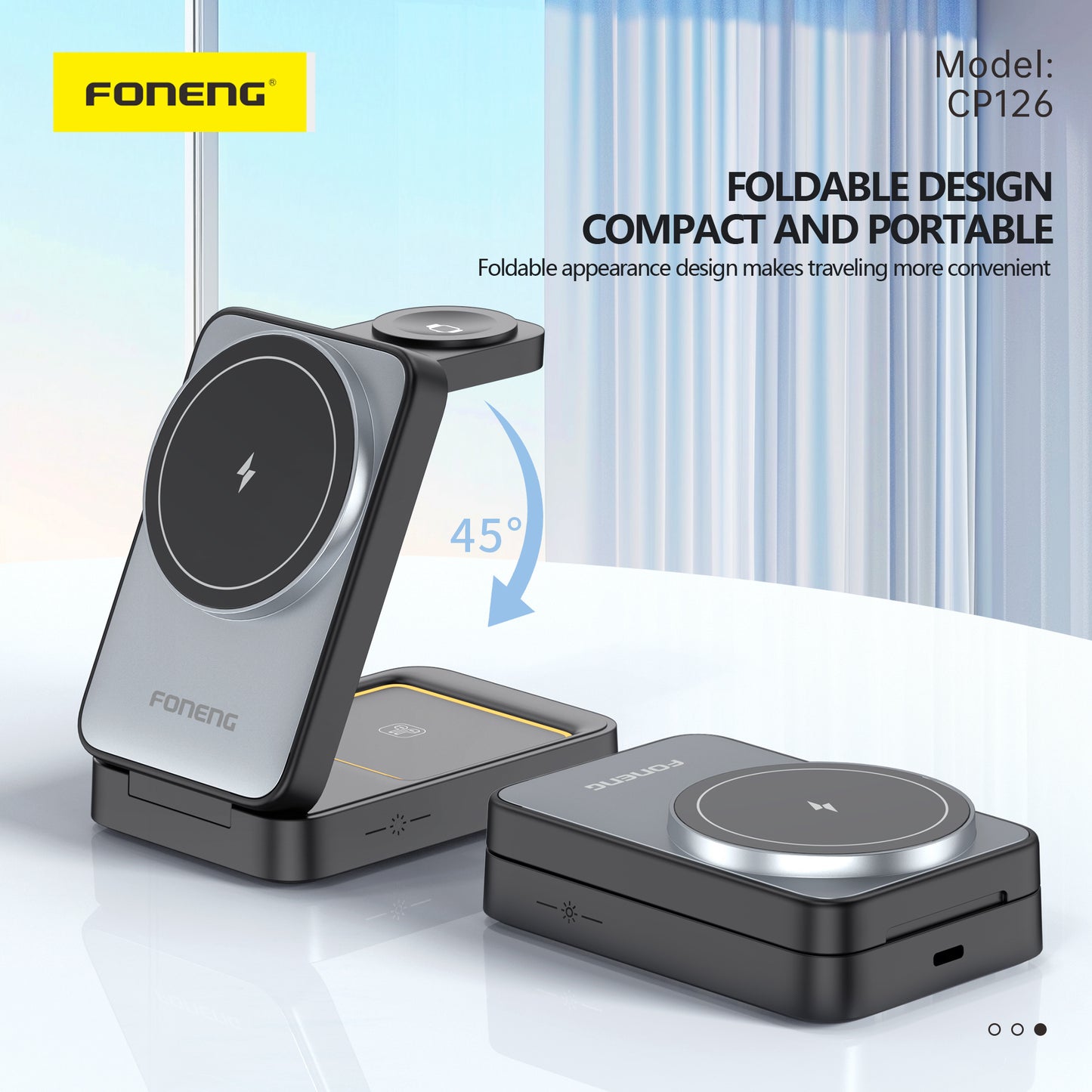 FONENG CP126 3 in 1 Foldable Magnetic Wireless Charging Stand 15W