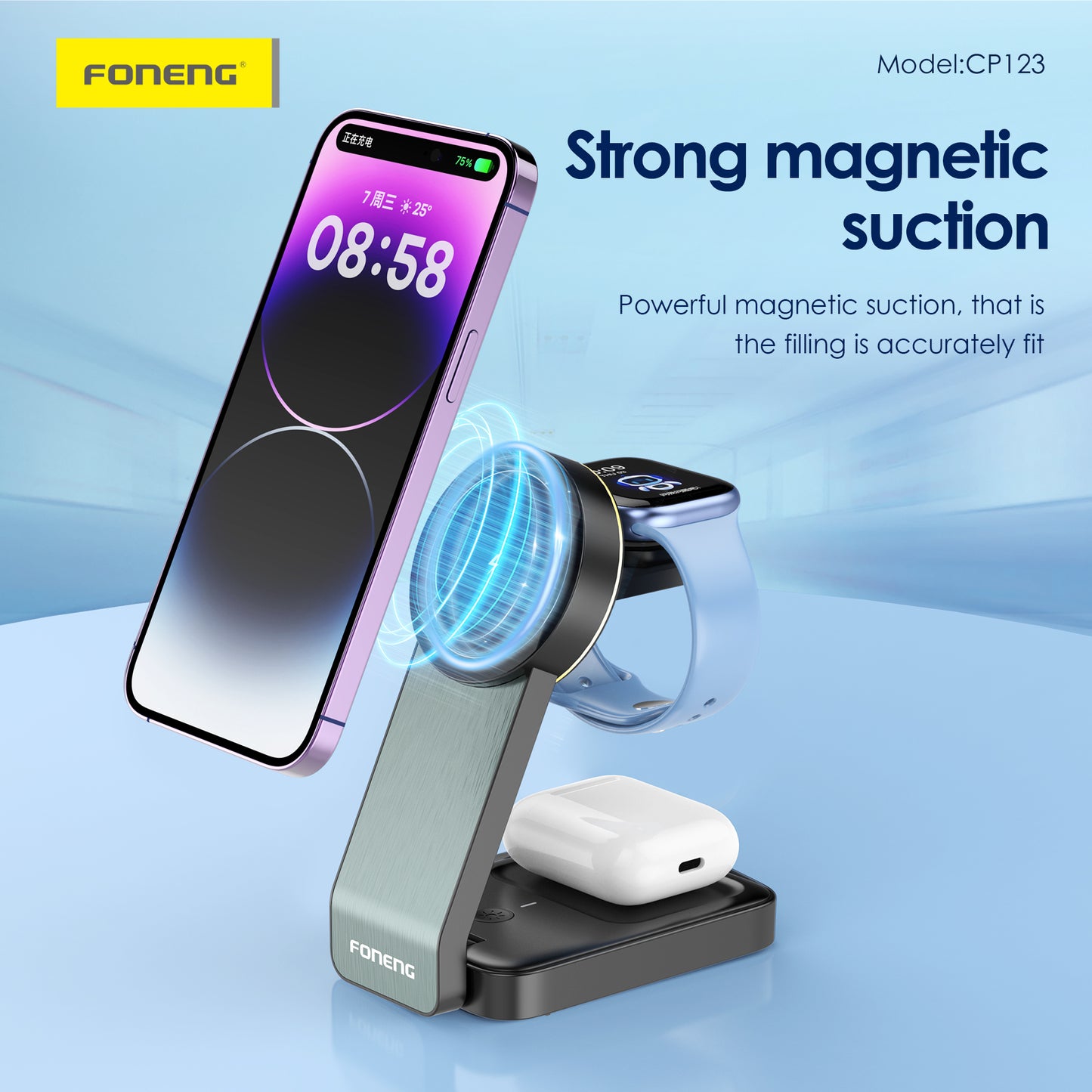 FONENG CP123 3 in 1 Foldable Magnetic Wireless Charging Stand 15W