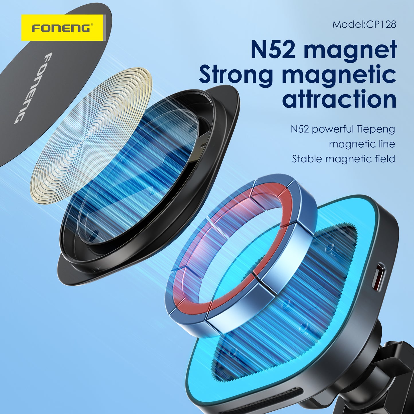 FONENG CP128 Magnetic Wireless Charging Car Holder 15W