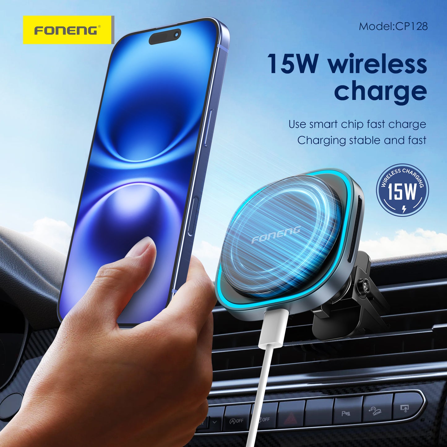 FONENG CP128 Magnetic Wireless Charging Car Holder 15W