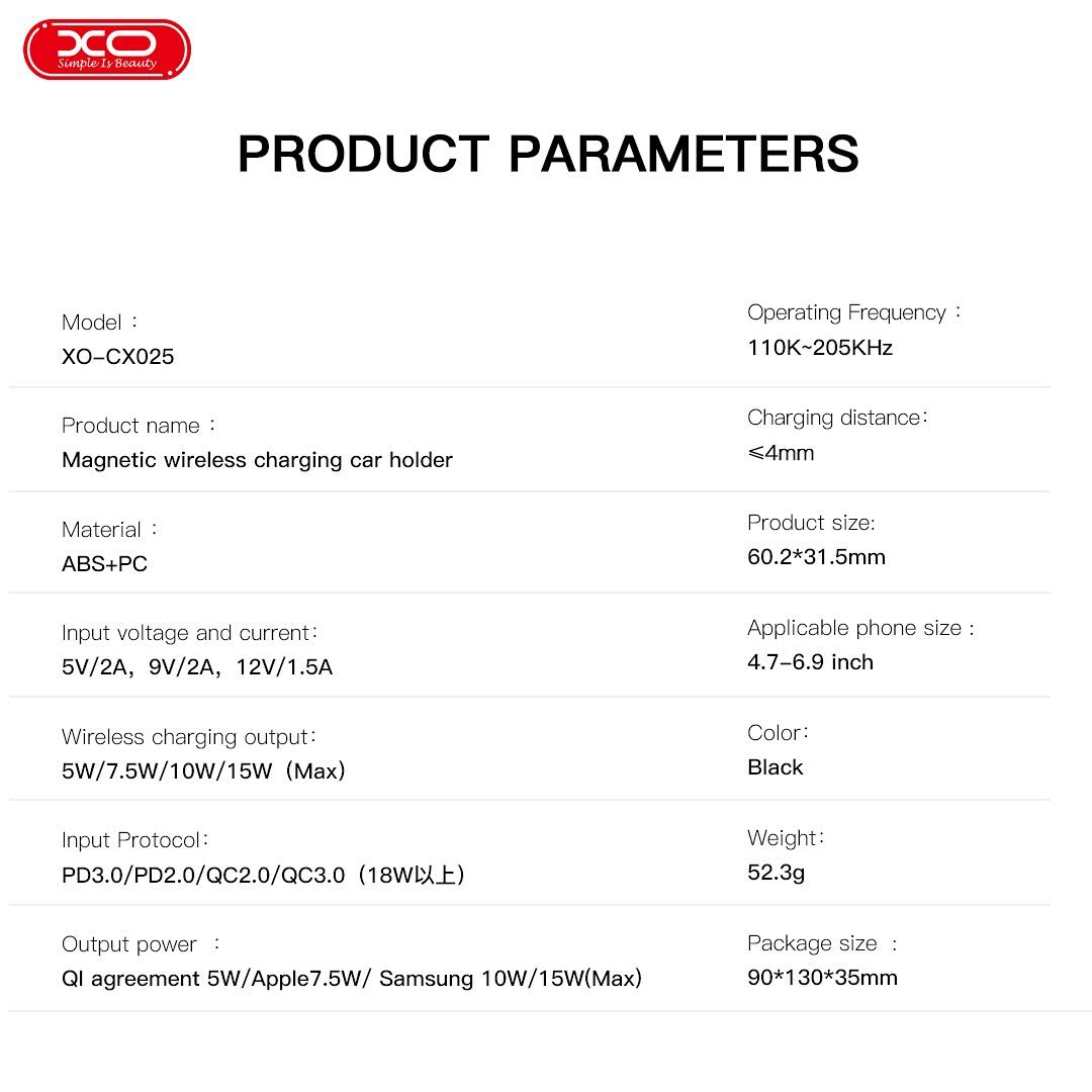 XO CX025 Magsafe Magnetic Wireless Charging Air Vent Holder 15W