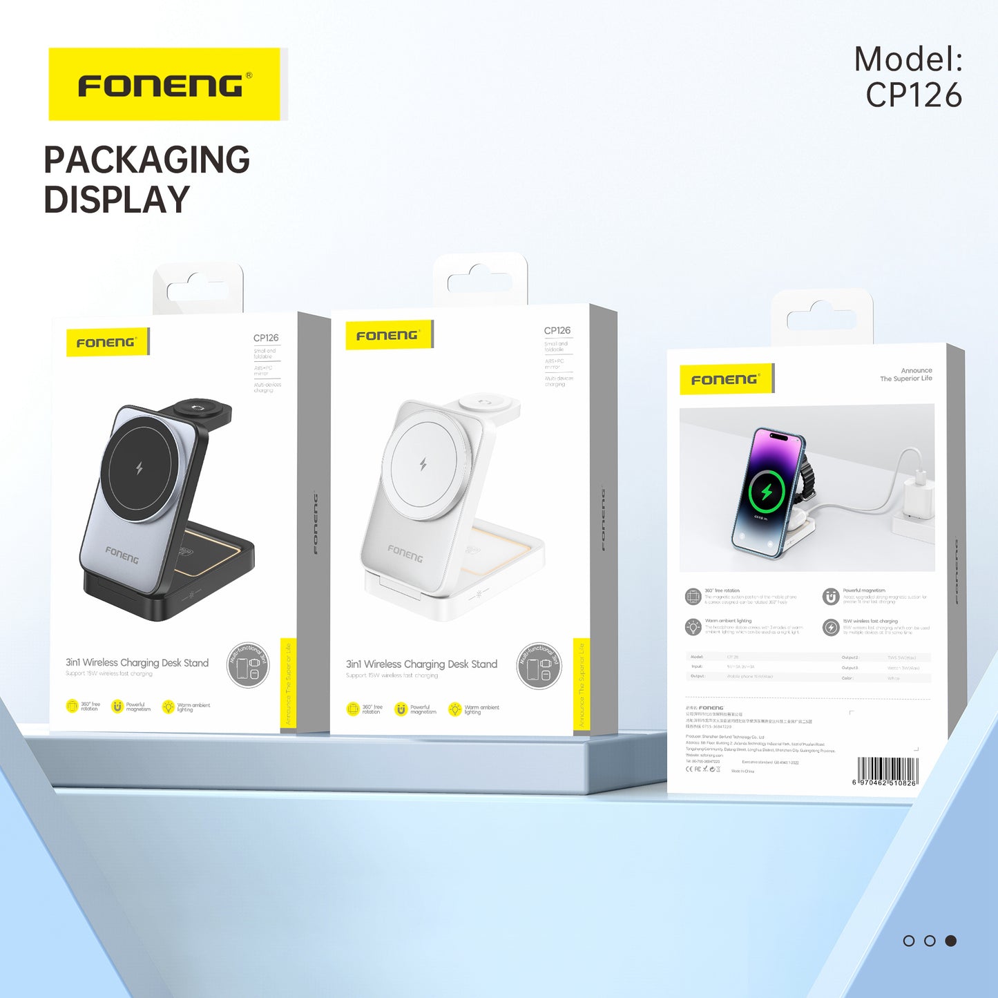 FONENG CP126 3 in 1 Foldable Magnetic Wireless Charging Stand 15W