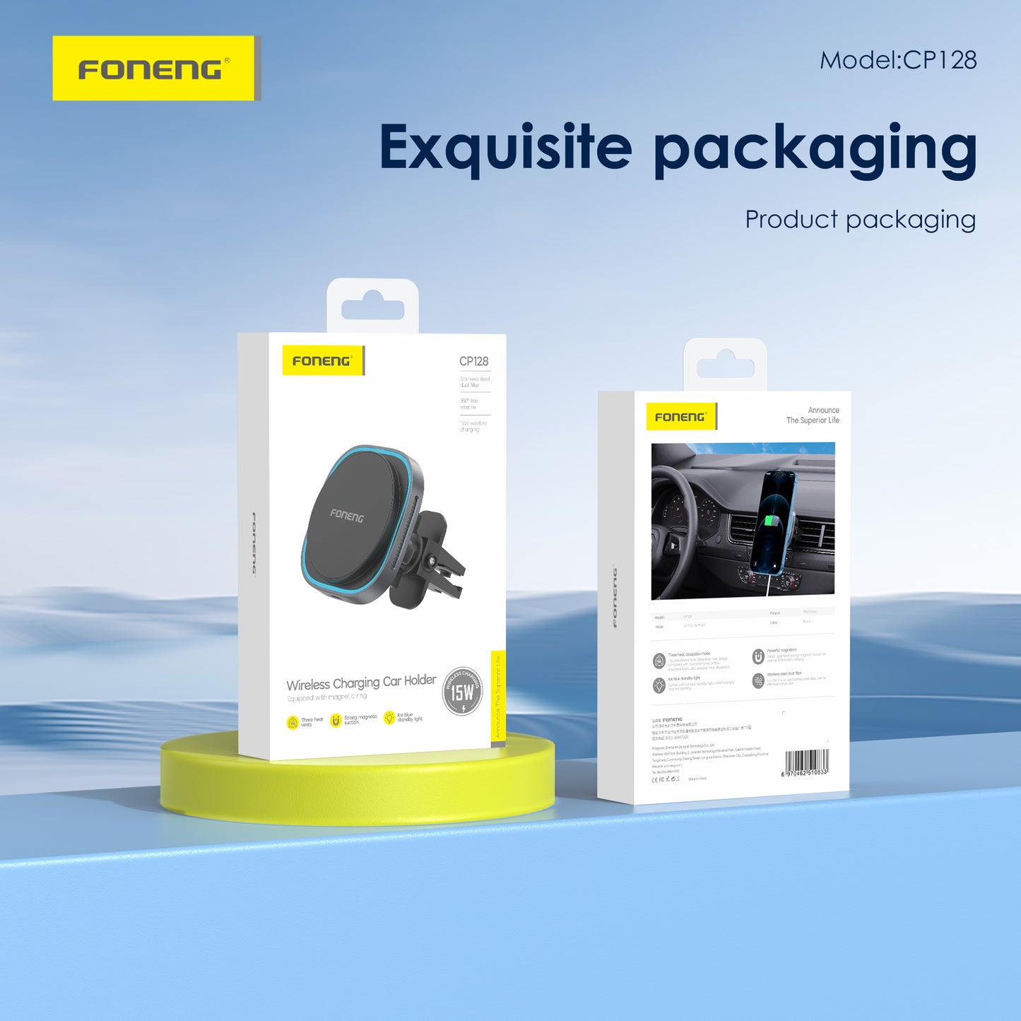 FONENG CP128 Magnetic Wireless Charging Car Holder 15W
