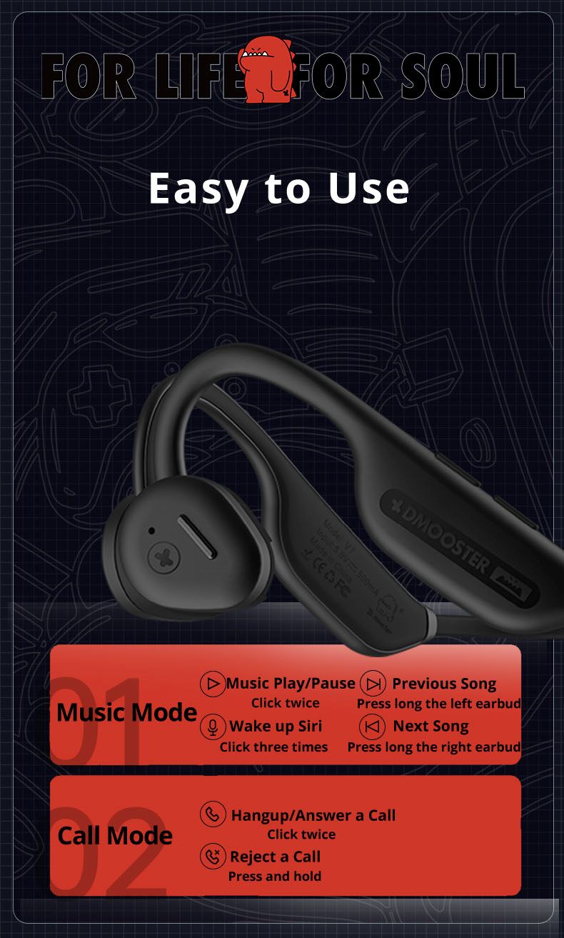 DMOOSTER D7 Air Conduction BT5.3 Wireless Earphone
