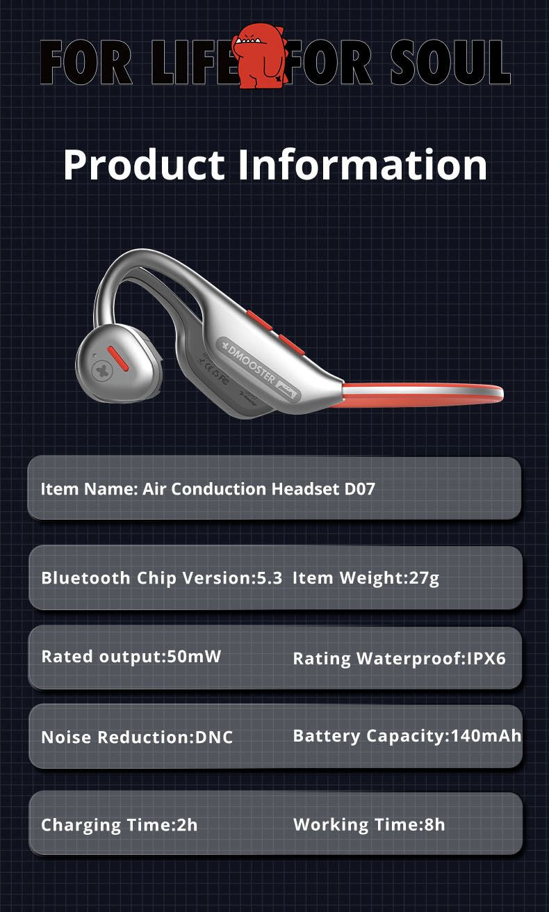 DMOOSTER D7 Air Conduction BT5.3 Wireless Earphone