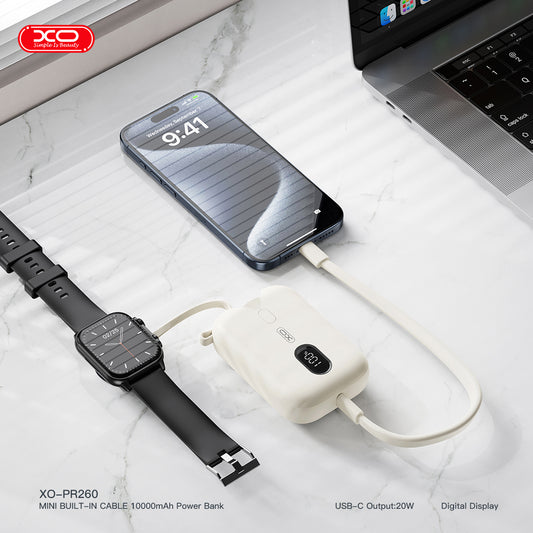 XO PR260 Digital Display Watch Wireless Charger Power Bank 20W with Type-C Cable 10000mAh