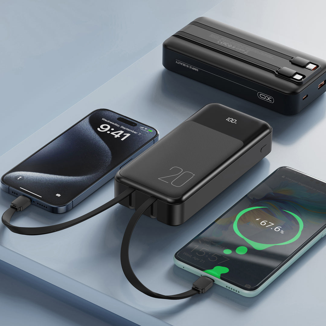 XO PR249 Digital Display Power Bank with Built-in Cables 20000mAh