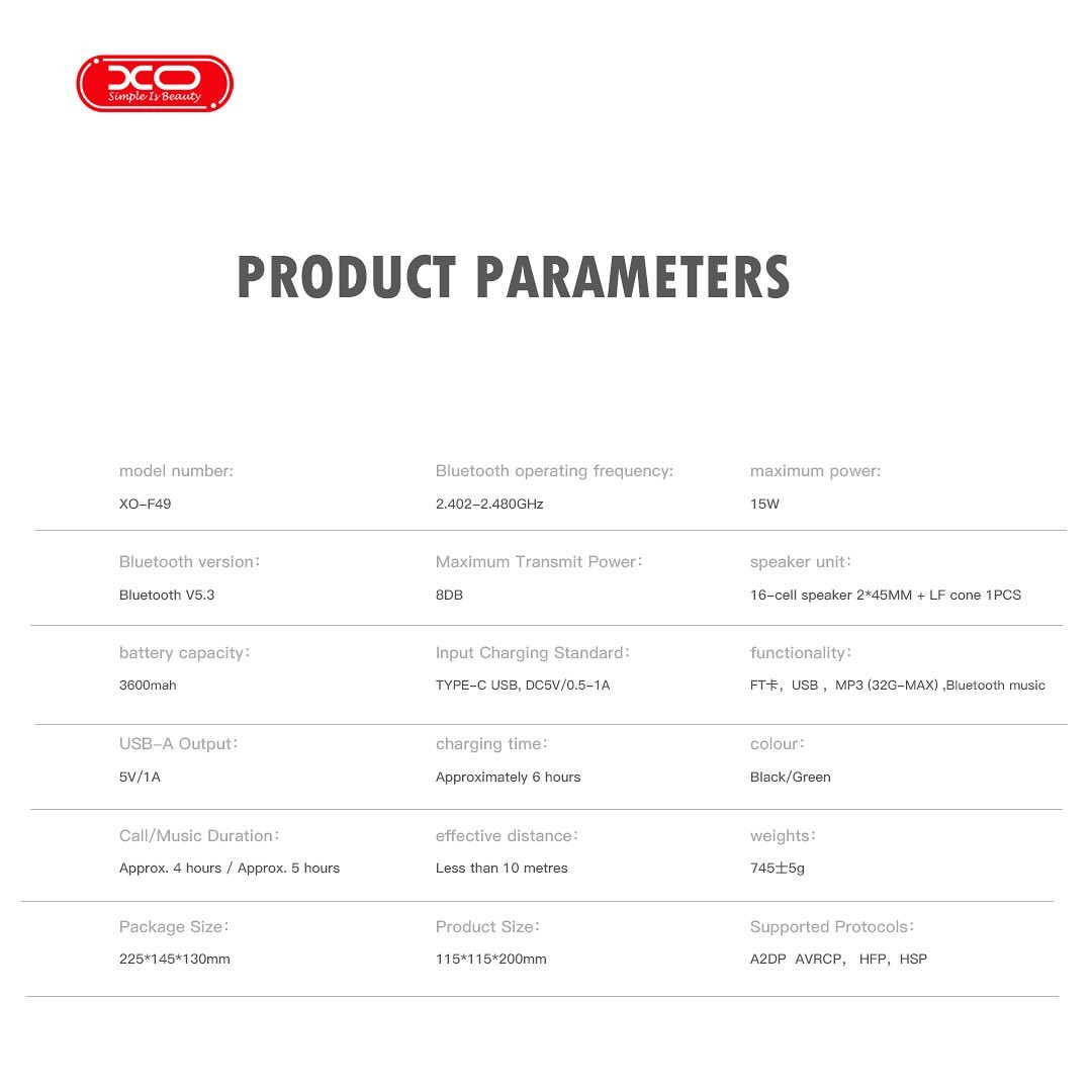 XO F49 Outdoor Dual Speaker Camping Light Audio 15W 3600mAh