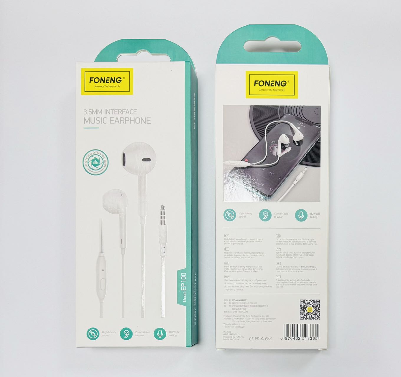 FONENG EP100 3.5mm Plug Wire Control Earphones 1.2M