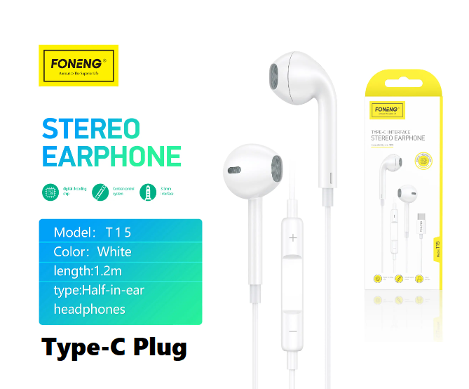 FONENG T15 Type-C Wire Control Earphones 1.2M