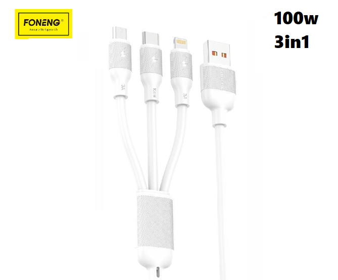 FONENG X80 3 in 1 Fast Charging 100W USB Cable 1M