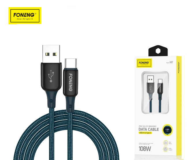 FONENG X87 Zinc Alloy Series Type-C 100W USB Cable 1.2M