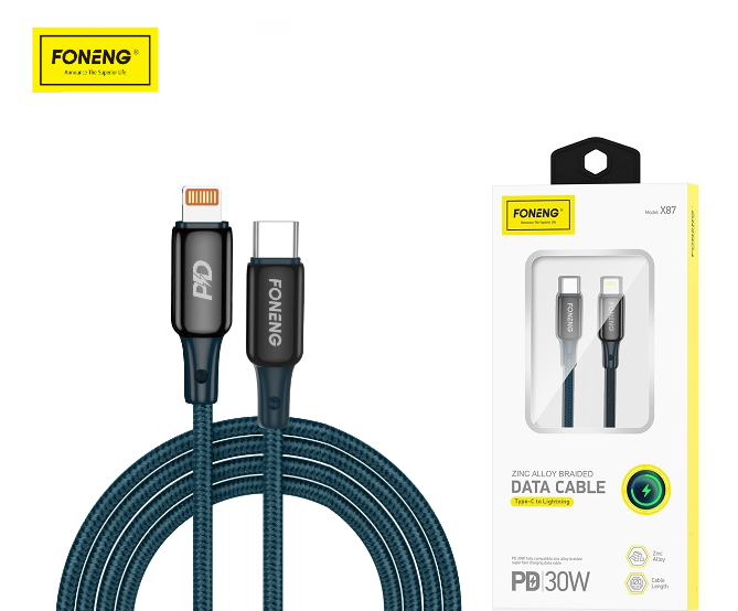 FONENG X87 Zinc Alloy Series Type-C to Lightning PD 30W USB Cable 1.2M