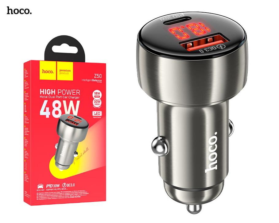 HOCO Z50 Leader 48W PD30W+QC3.0 Digital Display Car charger