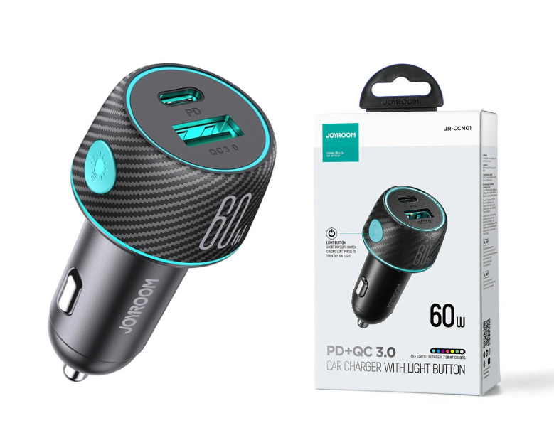 Joyroom JR-CCN01 PD+QC3.0 Fast Charge Dual Ports Multi Color Car Charger 60W