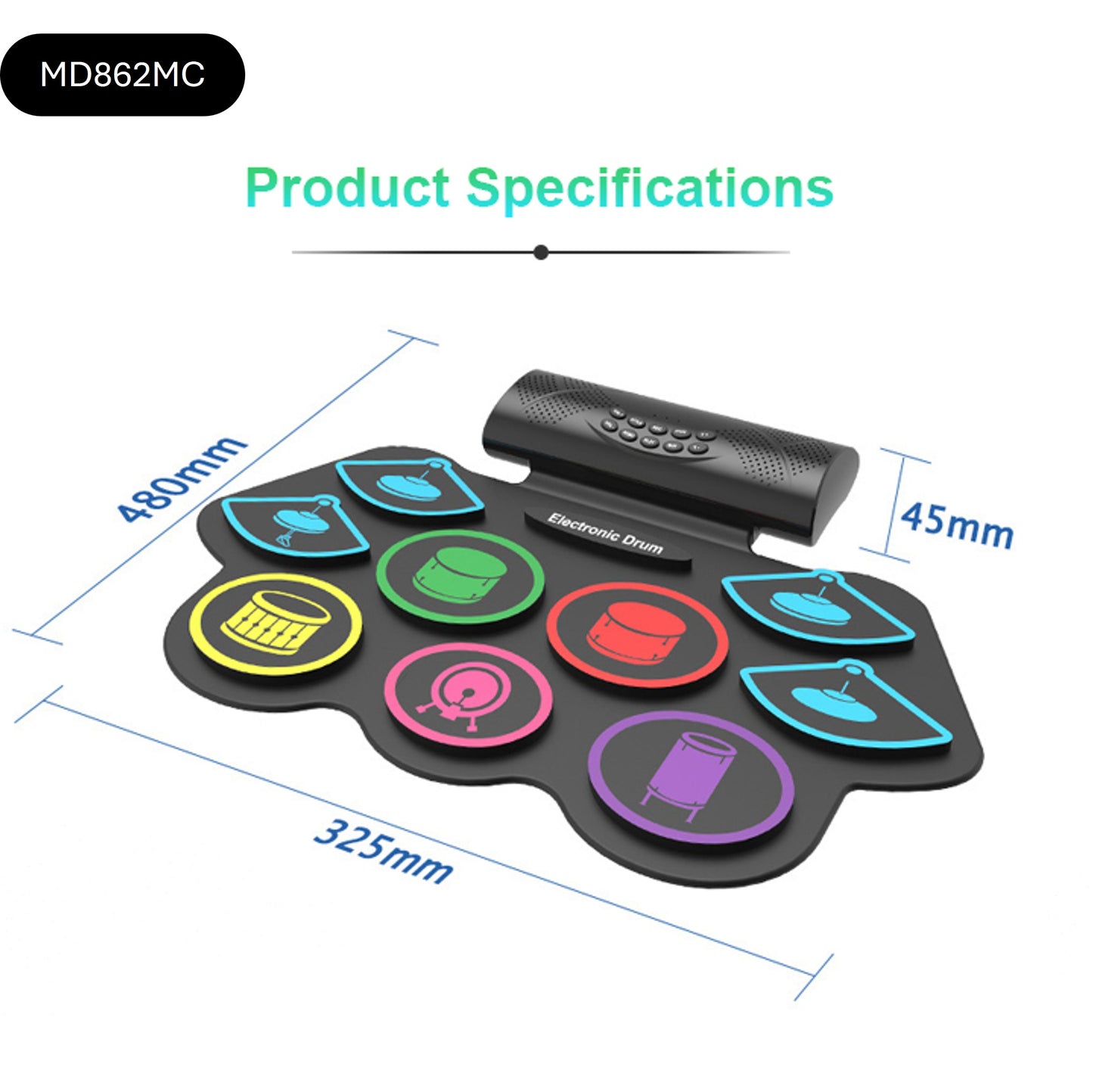 KONIX Silicone Roll Up Electronic Drum Set with Bluetooth Speaker