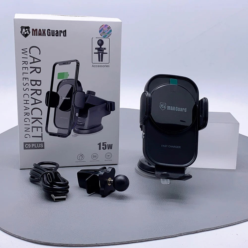 MaxGuard C9 Plus Wireless Charger 2 in 1 Car Holder 15W