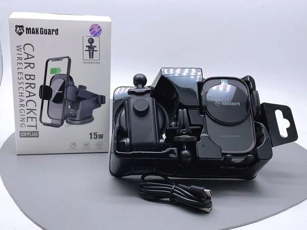 MaxGuard C9 Plus Wireless Charger 2 in 1 Car Holder 15W
