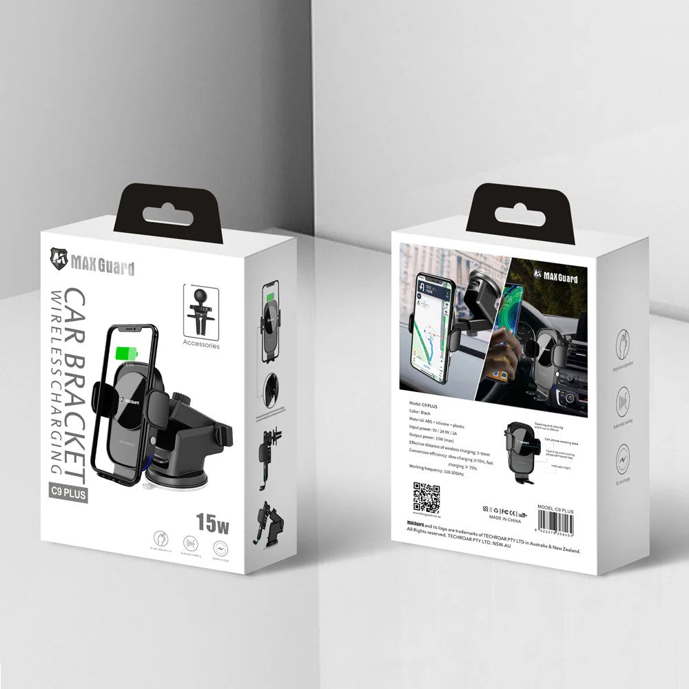MaxGuard C9 Plus Wireless Charger 2 in 1 Car Holder 15W