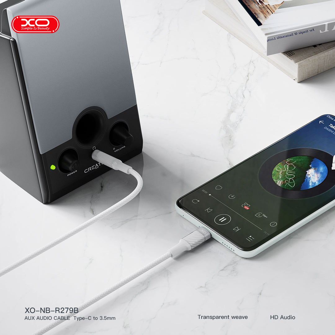 XO NB-R279B Type-C to 3.5mm Brushed Clear AUX Audio Cable