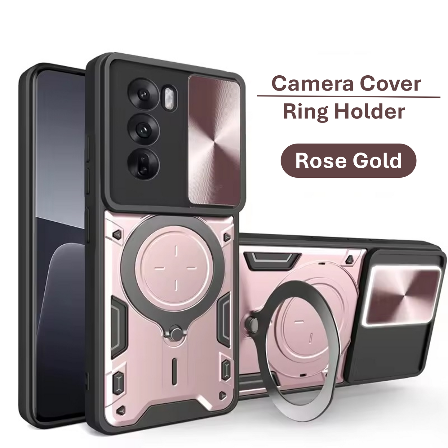 OPPO A38 4G Armor Shockproof Slide Camera Cover and Magnetic Ring Holder Case