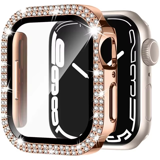 iWatch 45mm Tempered Glass with Diamond Bezel Case