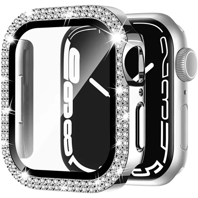 Watch 41mm Tempered Glass with Diamond Bezel Case