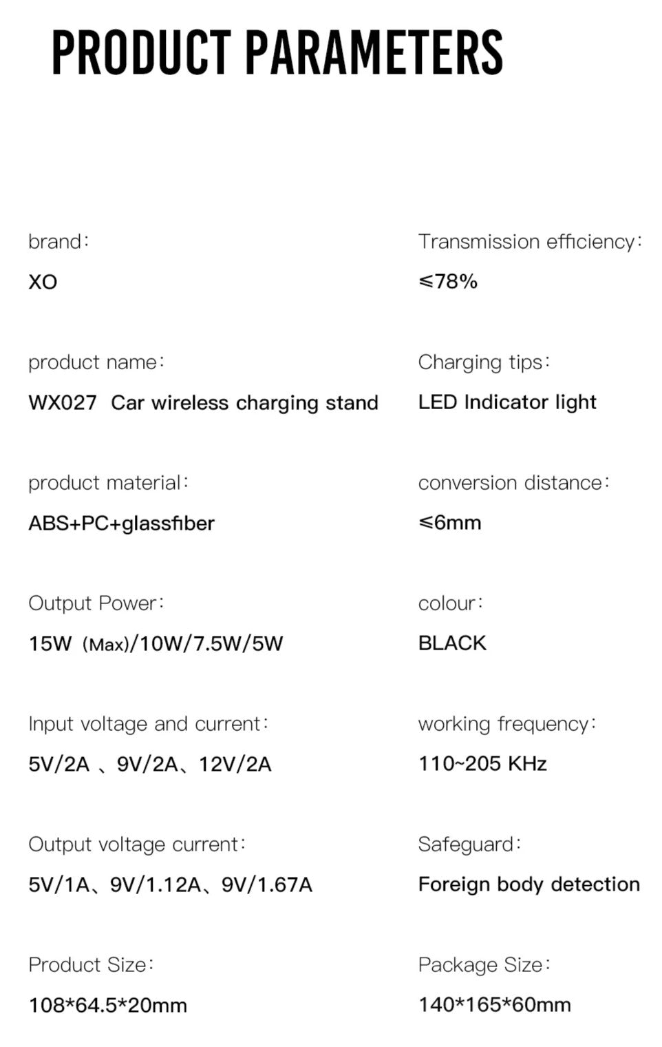 XO WX027 Wireless Charger Car Holder 15W