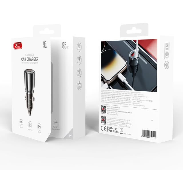 XO CC58 Intelligent Transparent Metal USB A+C 95W Car Charger