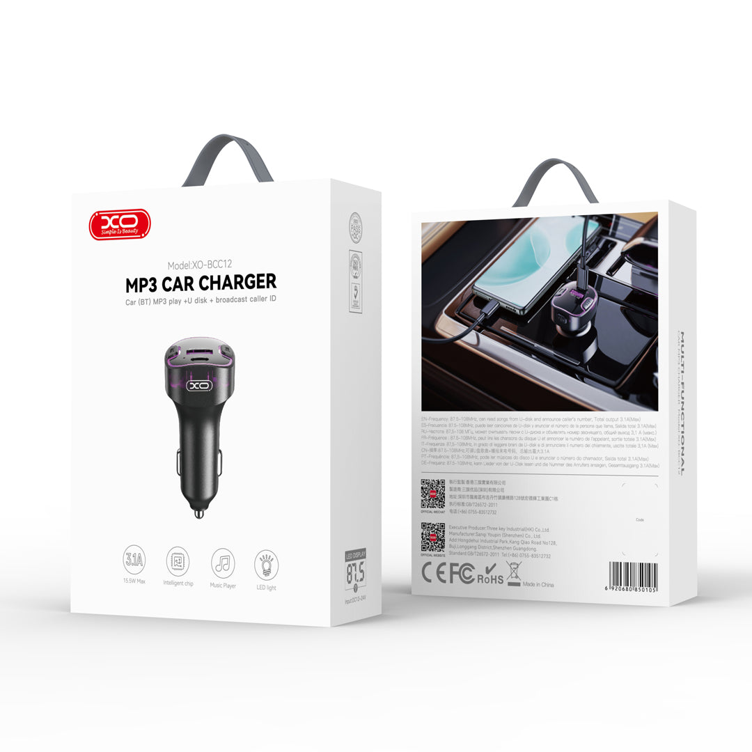 XO BCC12 Intelligent Bluetooth MP3+5V 3.1A Atmosphere Light Car Charger