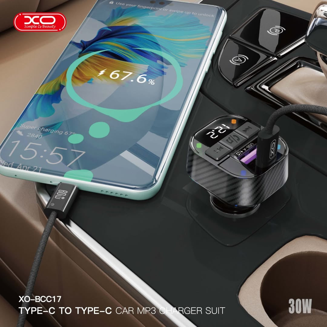 XO BCC17 Smart Bluetooth MP3 A+C Dual Port PD30W Car Charger