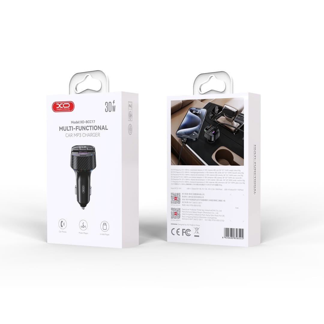 XO BCC17 Smart Bluetooth MP3 A+C Dual Port PD30W Car Charger