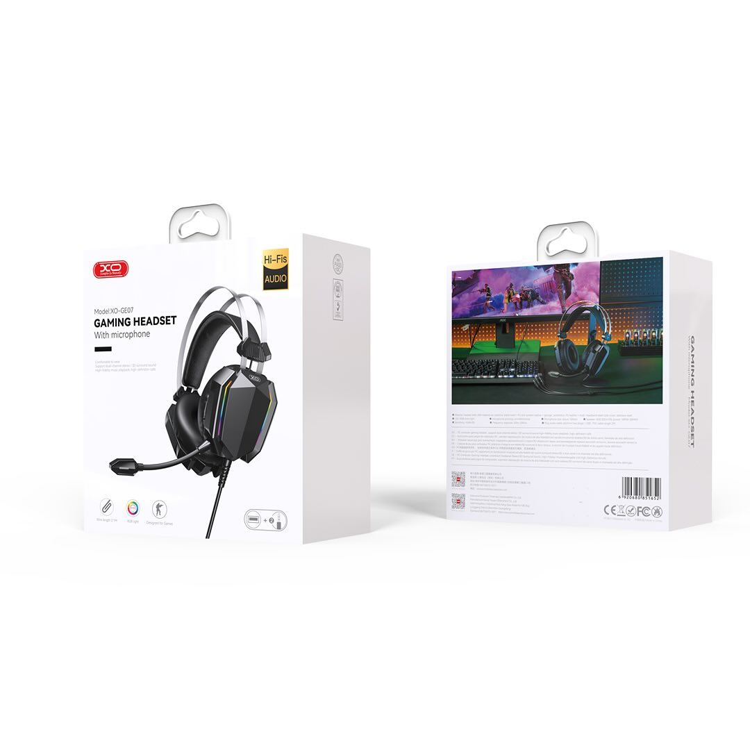 XO GE-07 Static RGB Long Mic Gaming Headphones USB+Dual 3.5mm