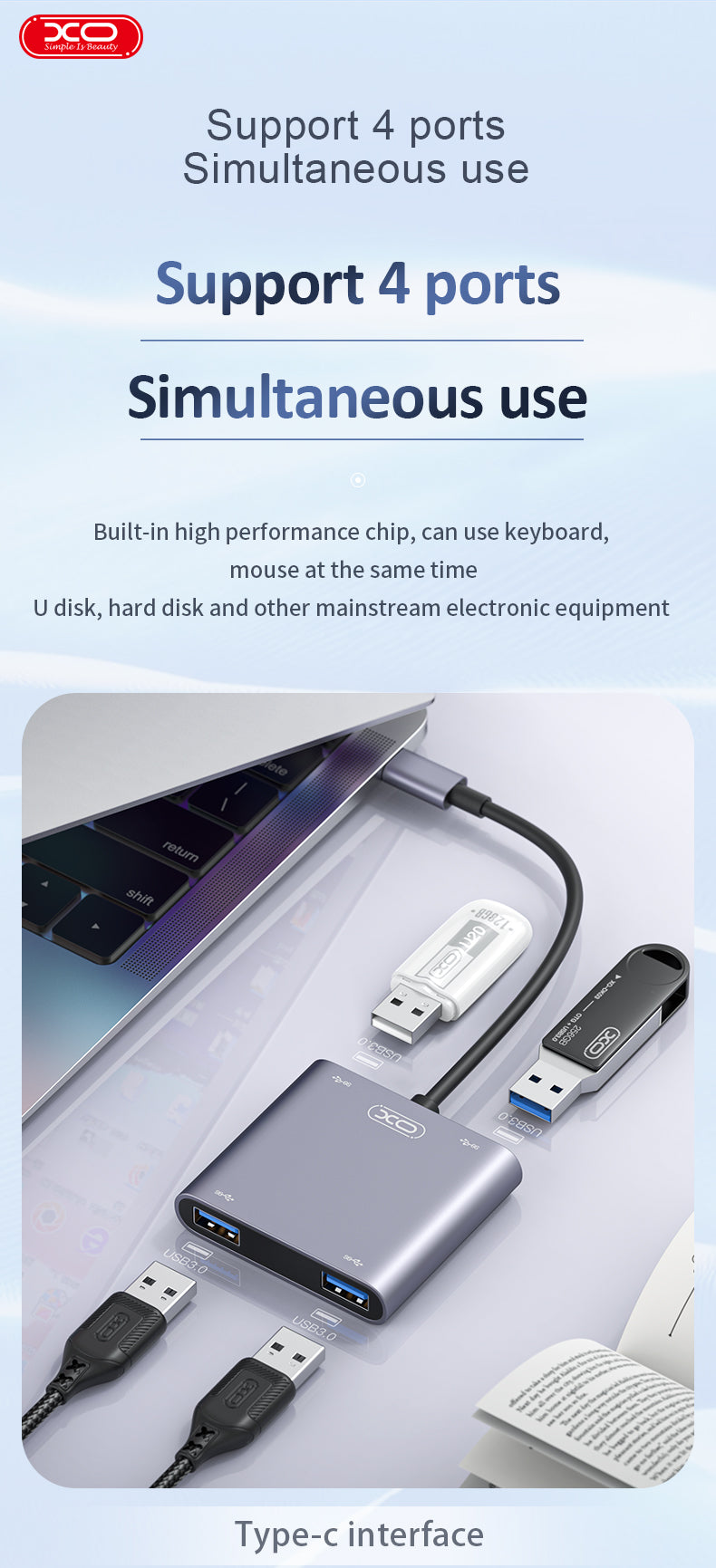 XO HUB012B 4 in 1 TYPE-C Multifunctional Docking Station