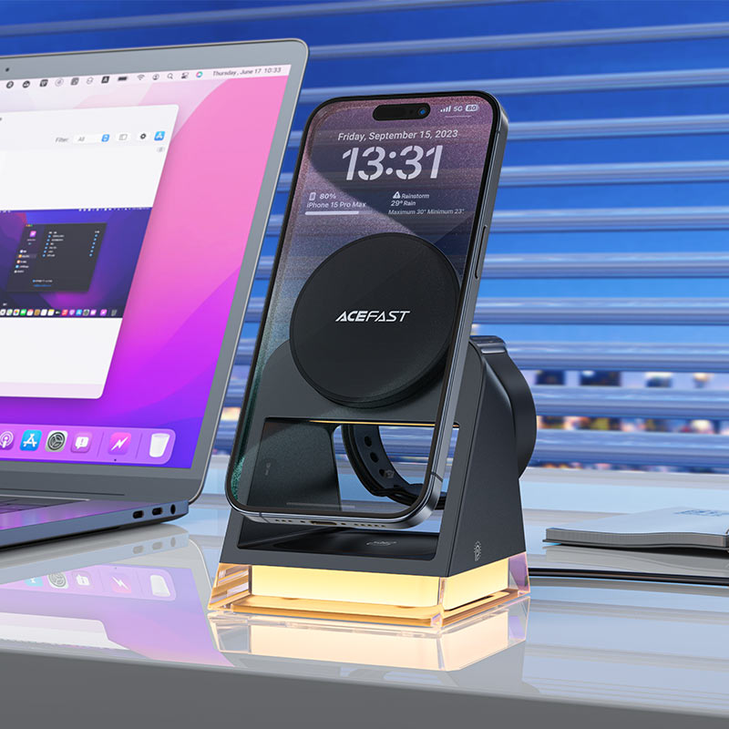 ACEFAST E17 Premium 3 in 1 Magnetic Wireless Charger with Stylish Ambient Light