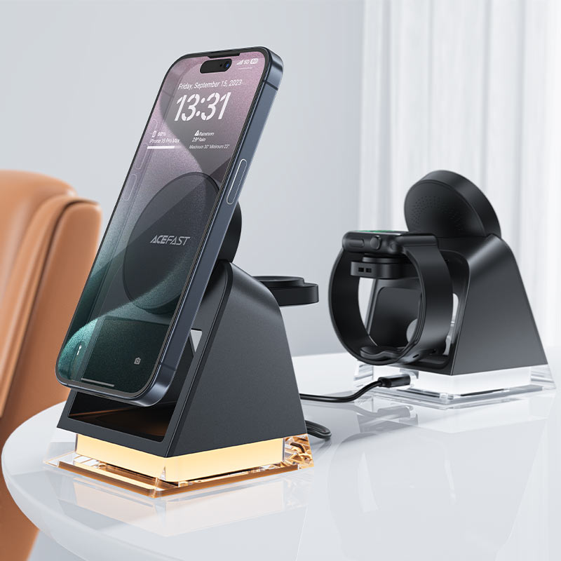 ACEFAST E17 Premium 3 in 1 Magnetic Wireless Charger with Stylish Ambient Light