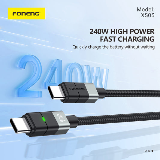 FONENG XS03 Type-C to Type-C 240W Metal Head Braided Cable 2M