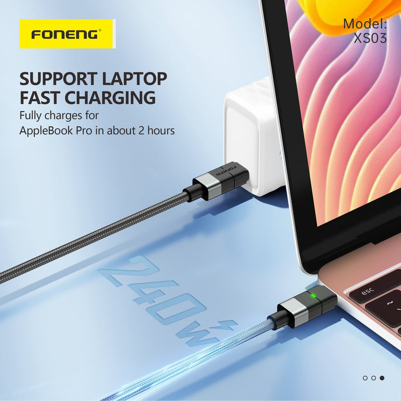 FONENG XS03 Type-C to Type-C 240W Metal Head Braided Cable 2M