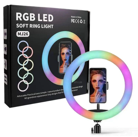 26cm/10inch MJ26 RGB LED Soft Ring Light for Live Telecast Single Holder