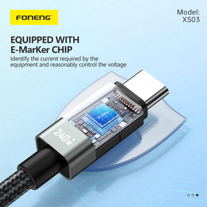 FONENG XS03 Type-C to Type-C 240W Metal Head Braided Cable 2M