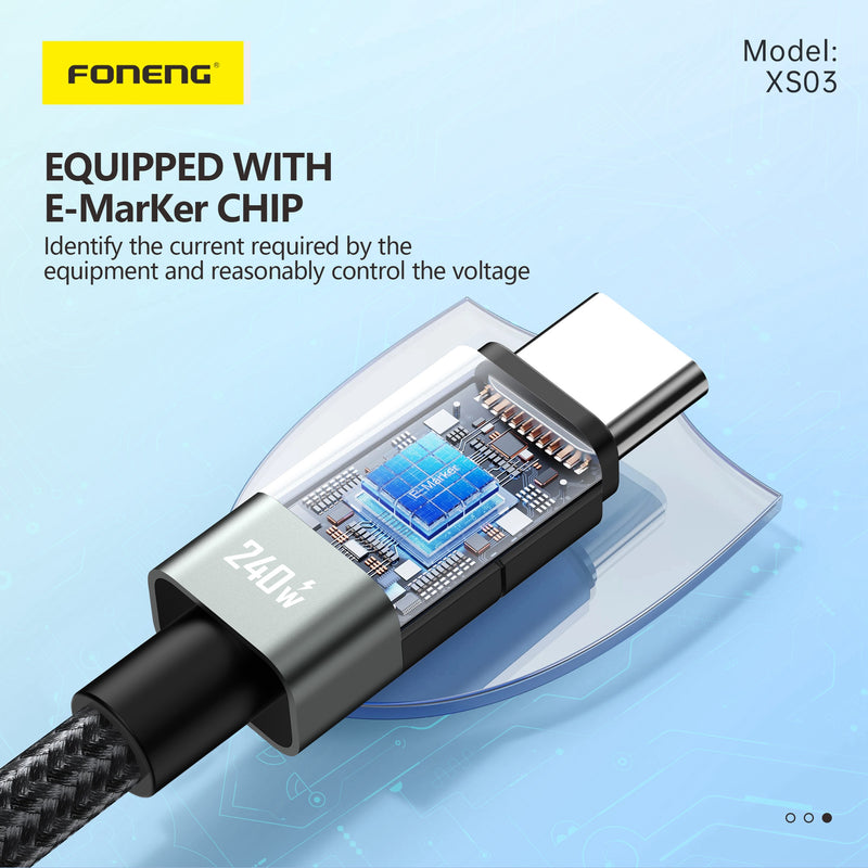 FONENG XS03 Type-C to Type-C 240W Metal Head Braided Cable 2M