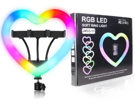 33cm/13inch JM-33 Heart Shape RGB LED Ring Light for Live Telecast with 3 Holders & 1.6M Stand Set