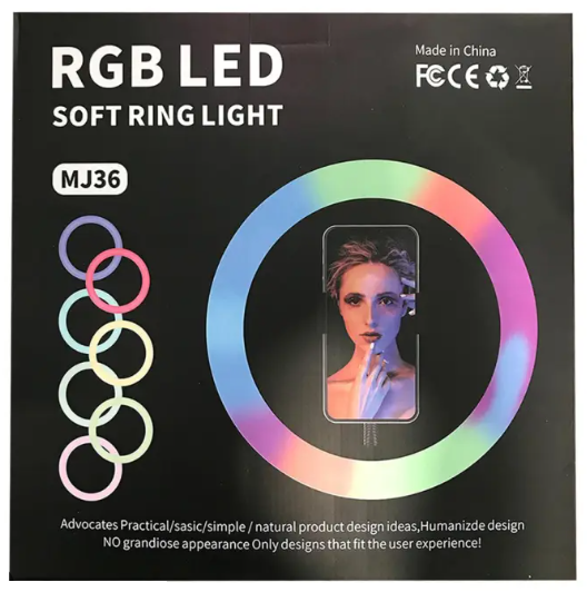 36cm/14inch MJ36 RGB LED Soft Ring Light for Live Telecast 3 Holders