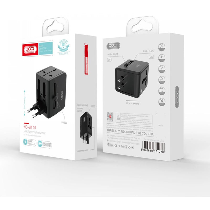 XO WL01 Dual USB-A Universal Travel Adapter (Overseas Use Only)