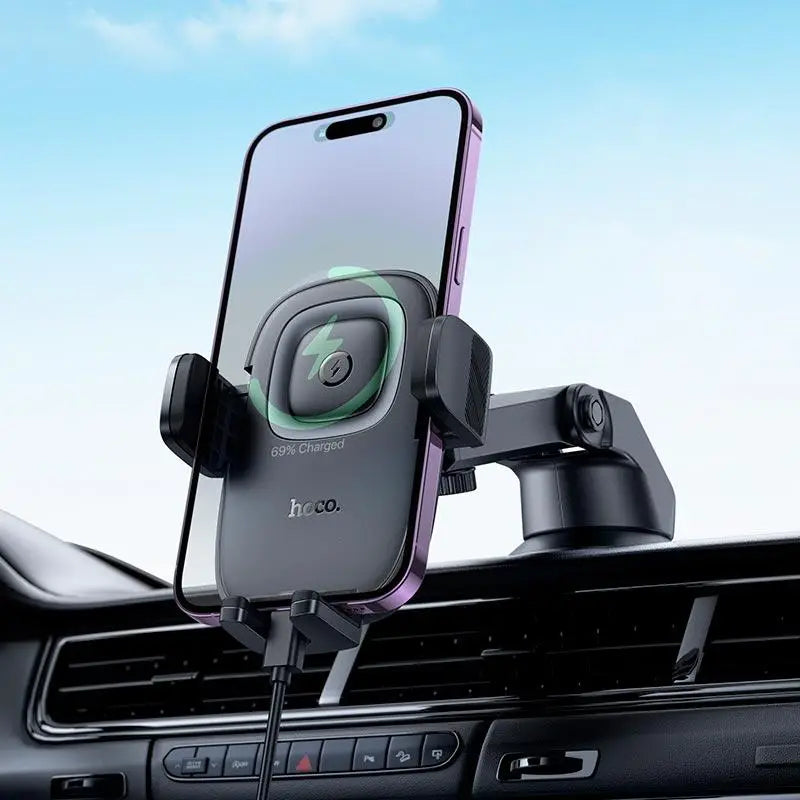 HOCO HW32 Crown Push Type Wireless Charging Center Console Car Holder