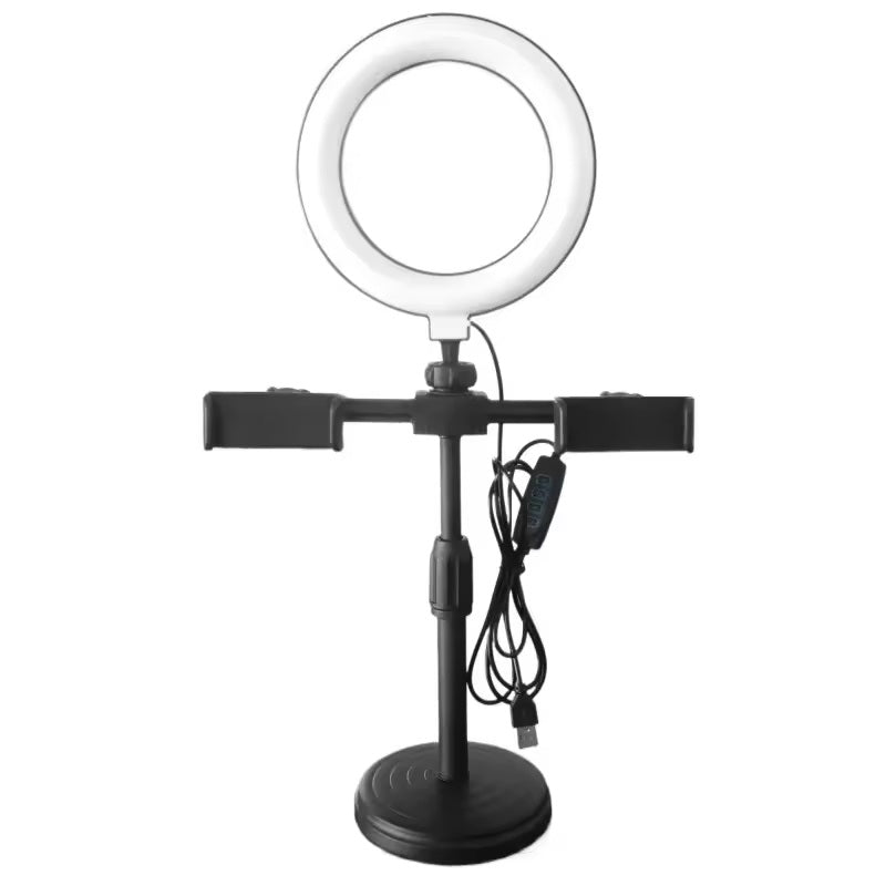 16cm 6.3inch Desktop Selfie Ring Light with 2 Phone Holders Round Base Stand