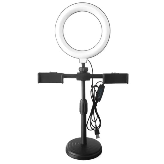 16cm 6.3inch Desktop Selfie Ring Light with 2 Phone Holders Round Base Stand